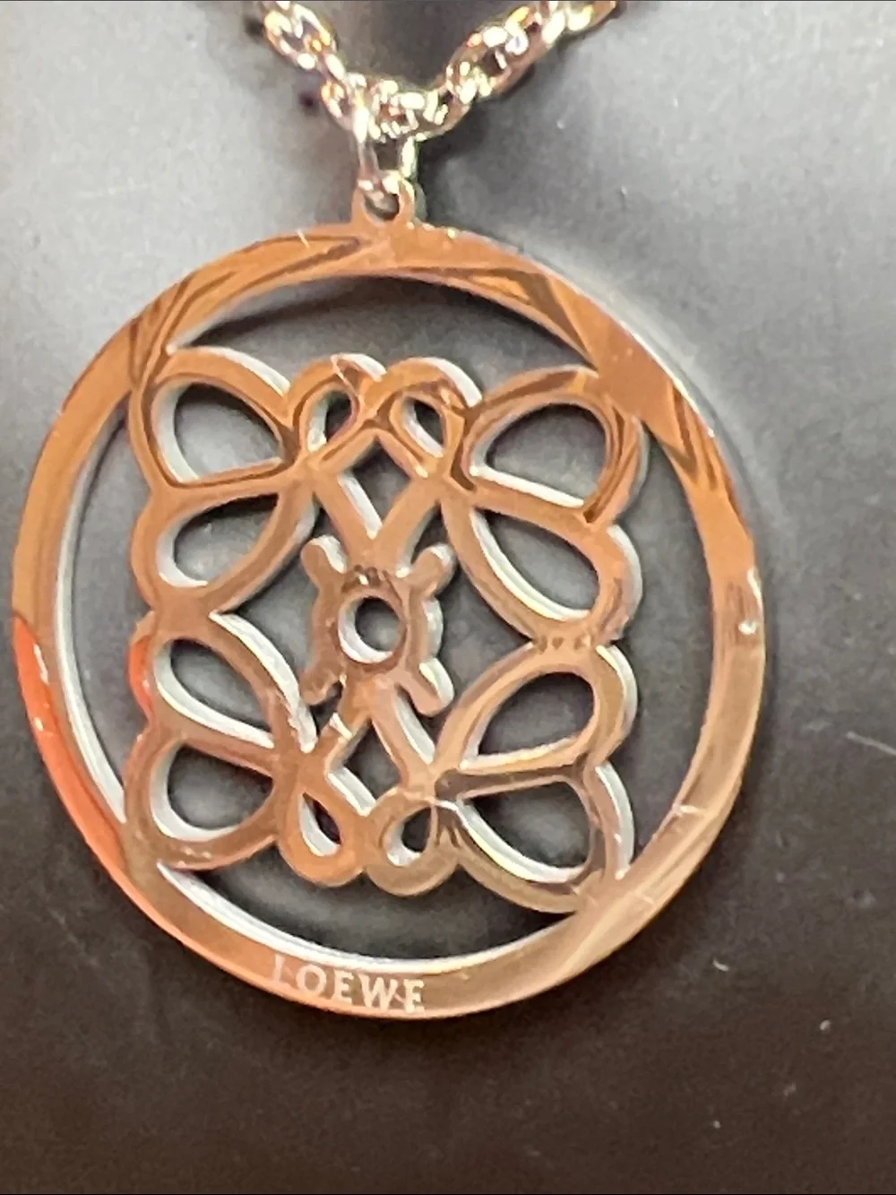 Stainless Steel Silver-Tone Filigree Round Pendant Necklace
